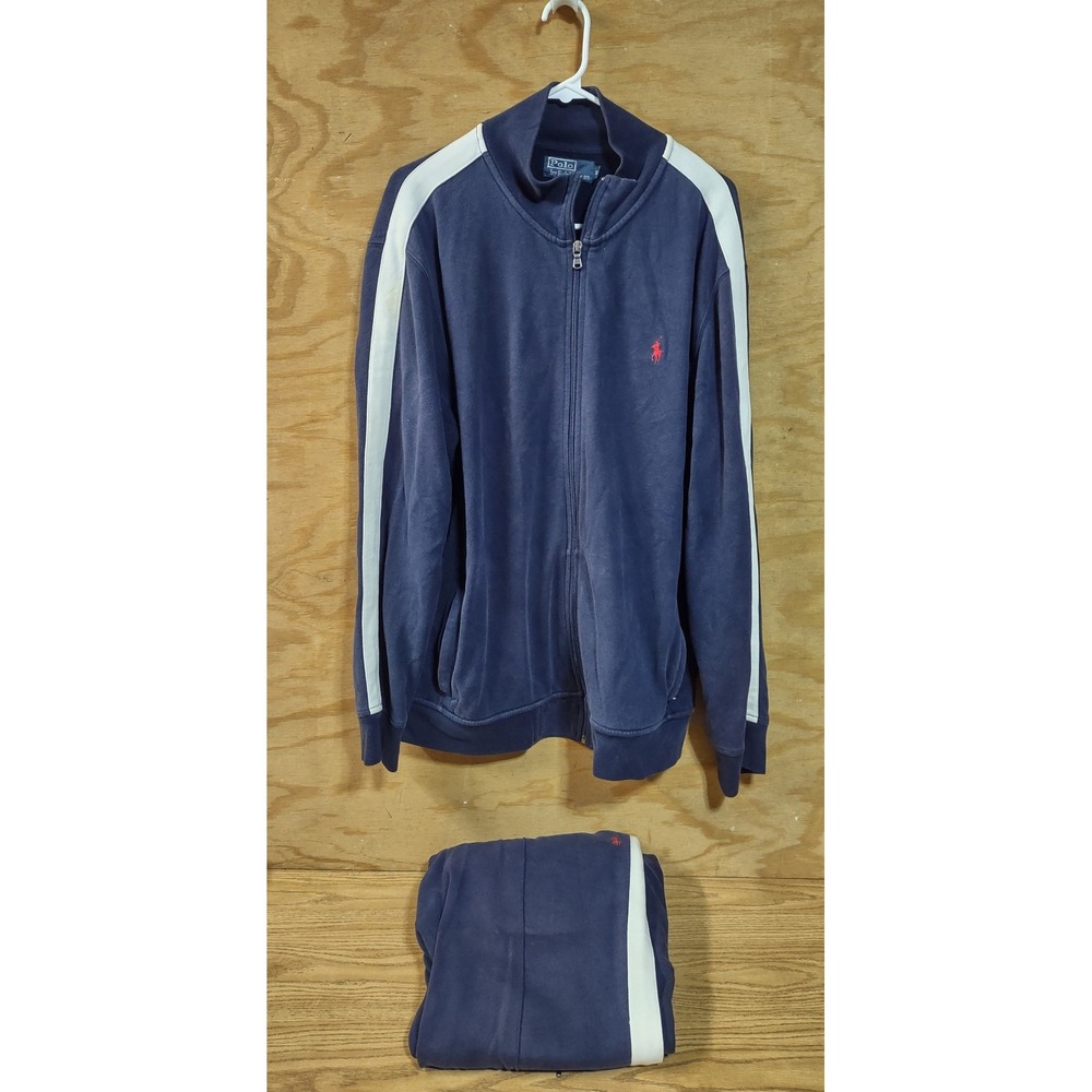 Polo Ralph Lauren Mens Tracksuit Navy Blue White Stripe Zip Jacket Pants XL